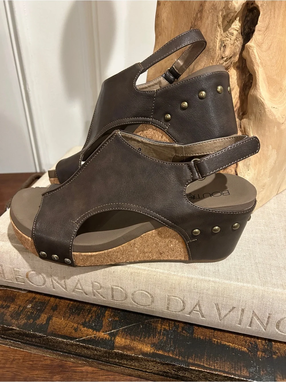 Corkys Dark Brown Open-Toe Cork Wedge Sandals